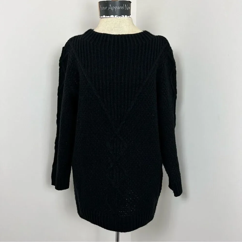 KARL LAGERFELD Black Chunky Knit Scoop Neck Sweater Size Small